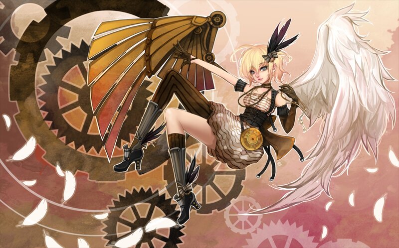 Blonde Girl with Wings — Brown, Dramatic, Digital Art