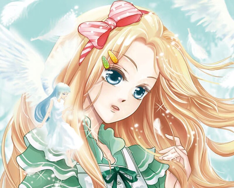 Blonde Girl with Wings — Green