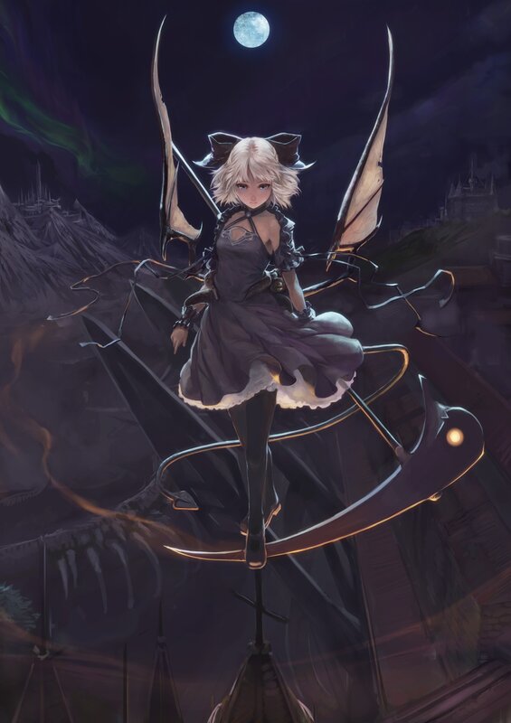 Blonde Girl with Wings — Purple, Dramatic, Night, Digital Art, Moon, Castle