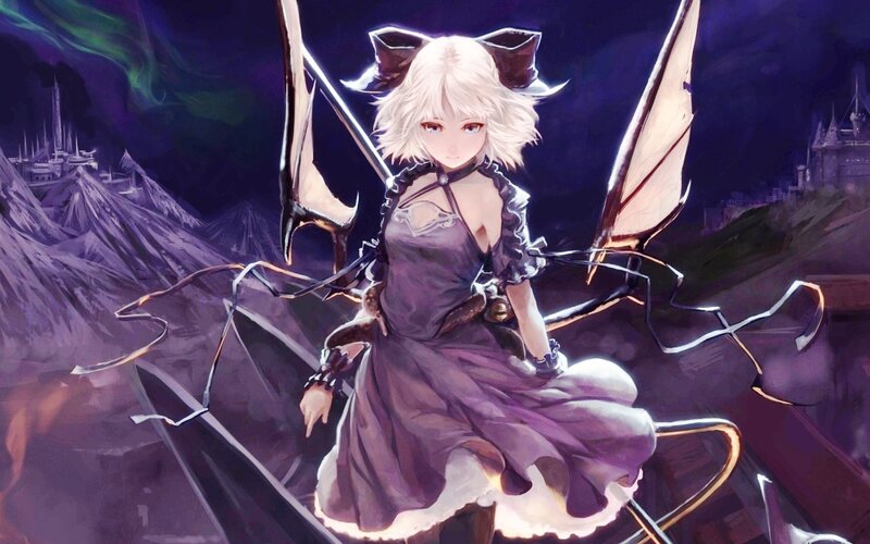 Blonde Girl with Wings — Purple, Dramatic, Night