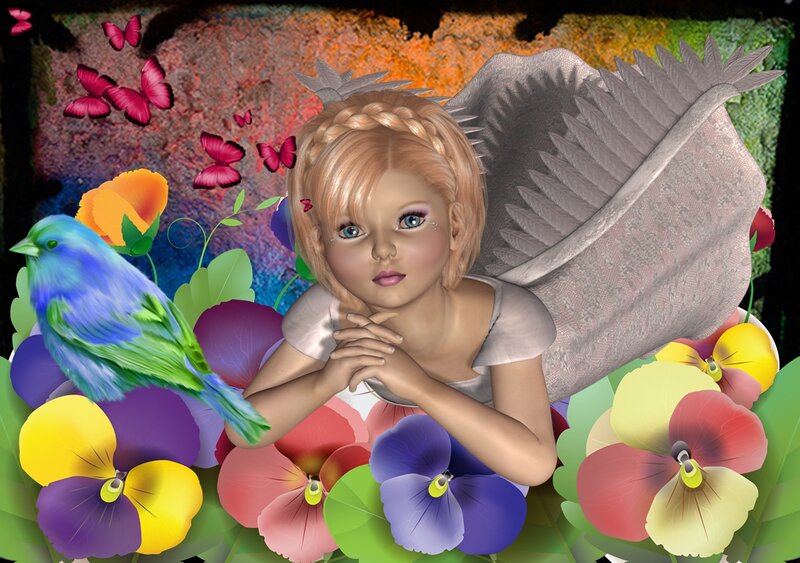 Blonde Girl with Wings — Purple, Serene