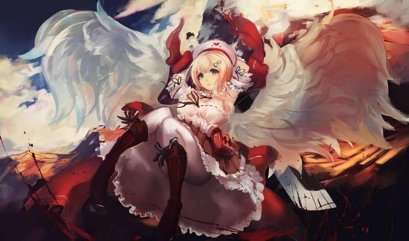 Blonde Girl with Wings — White, Dramatic