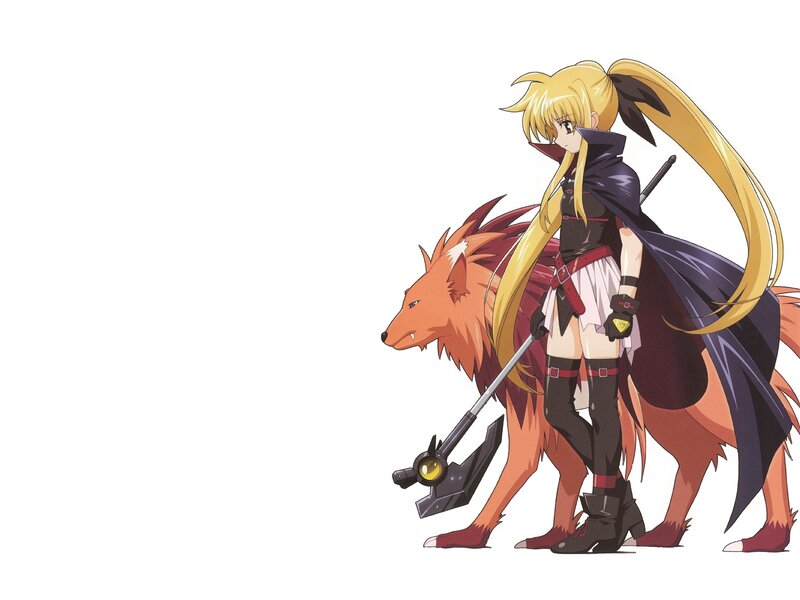 blonde girl with wolf companion