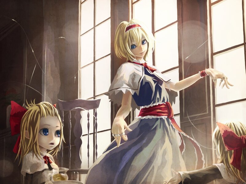 Blonde girls in a sunlit room