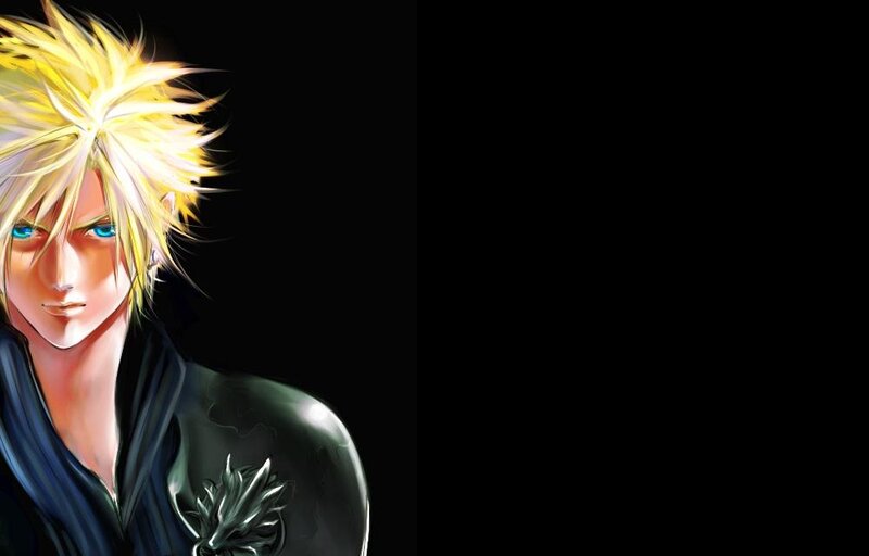 Blonde-haired Anime Character — Black, Dramatic, Blue Eyes