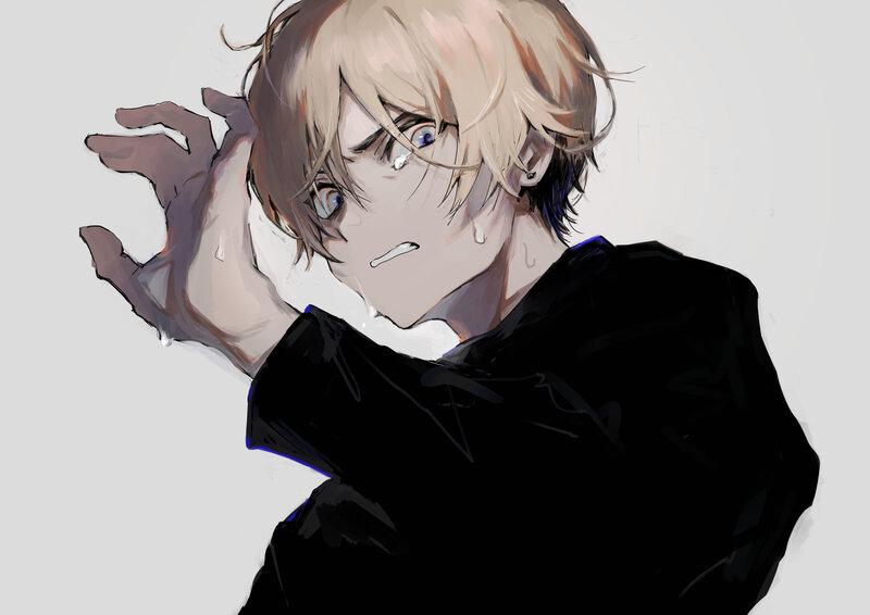 Blonde-haired Anime Character — Black, Dramatic, Digital Art
