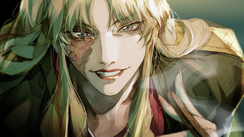 Blonde-haired Anime Character — Green, Dramatic, Digital Art