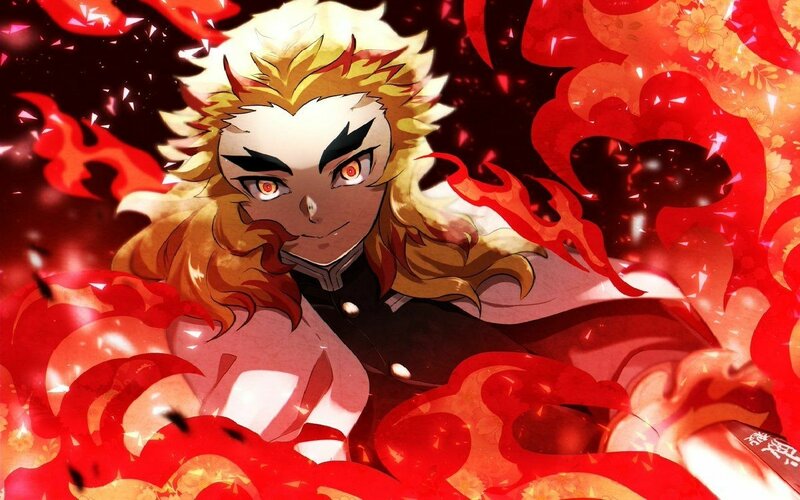 Blonde-haired Anime Character — Red, Dramatic, Flames