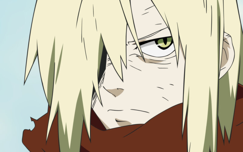 Blonde-haired Anime Character — Yellow, Serious, Green Eyes