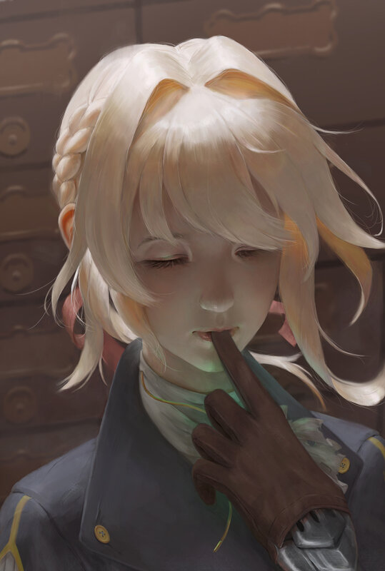 Blonde-haired Character — White, Contemplative