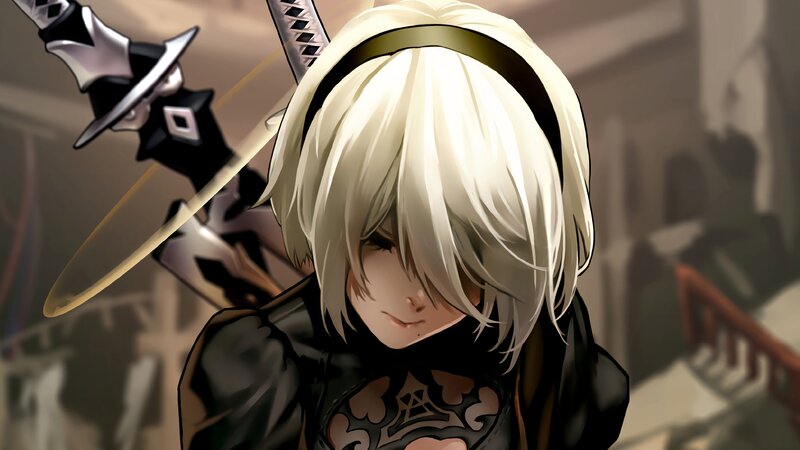 Blonde-haired Character with Sword — White, Dramatic, Digital Art