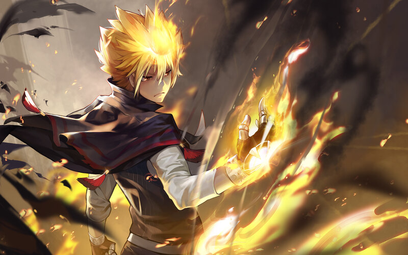 Blonde-haired Character — Yellow, Dramatic, Anime, Fire