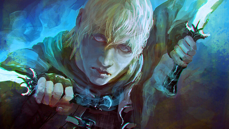 Blonde-haired Warrior — Blue, Dramatic, Digital Art