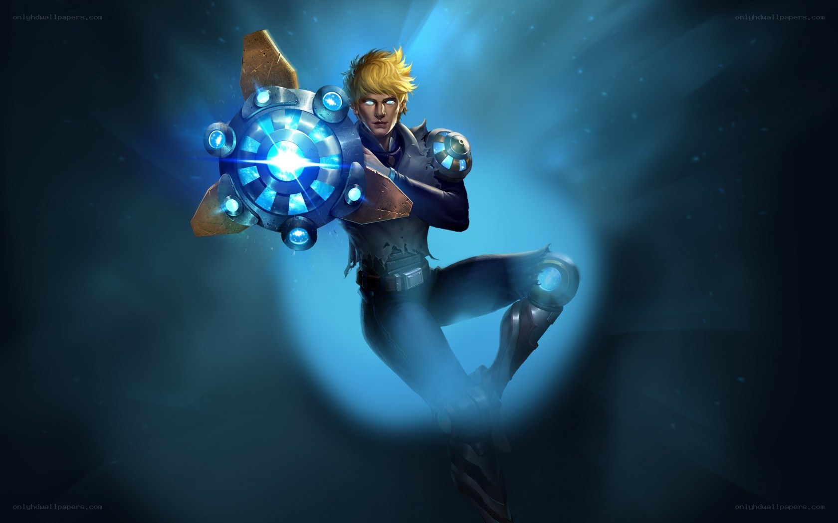 blonde hero with glowing shield