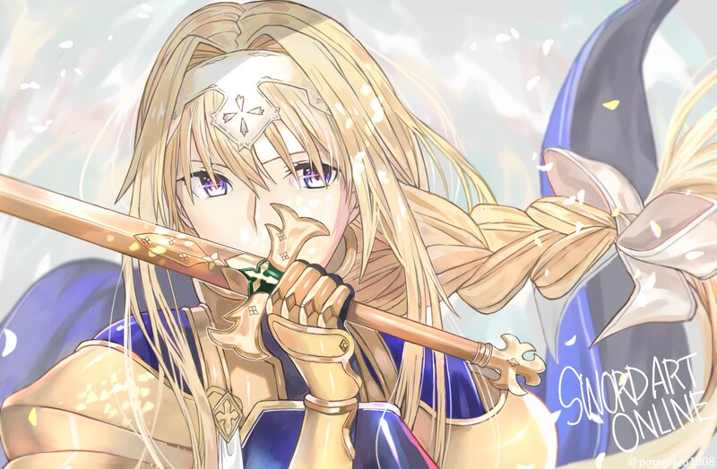 Blonde Knight Holding Sword — Blue, Dramatic, Anime, Armor, Braid