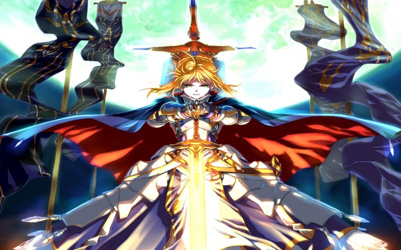 Blonde Knight Holding Sword — Blue