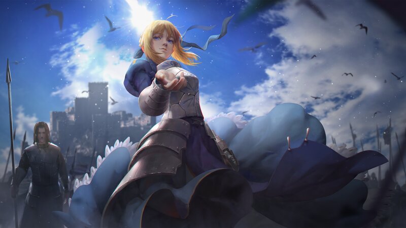 Blonde Knight in Armor — Blue, Dramatic, Afternoon, Digital Art