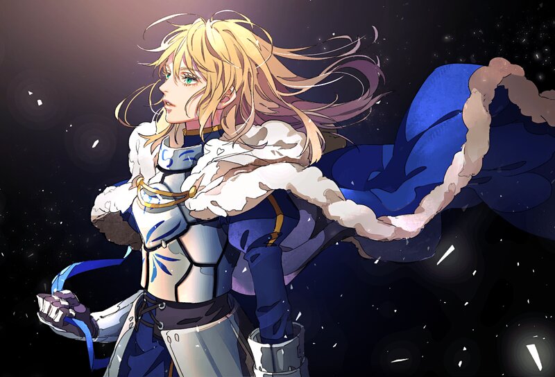 Blonde Knight in Armor — Blue, Dramatic, Night, Anime, Cape