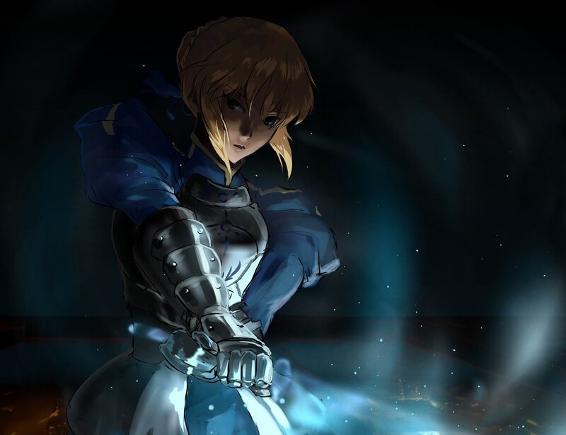 Blonde Knight in Armor — Blue, Dramatic, Night, Anime