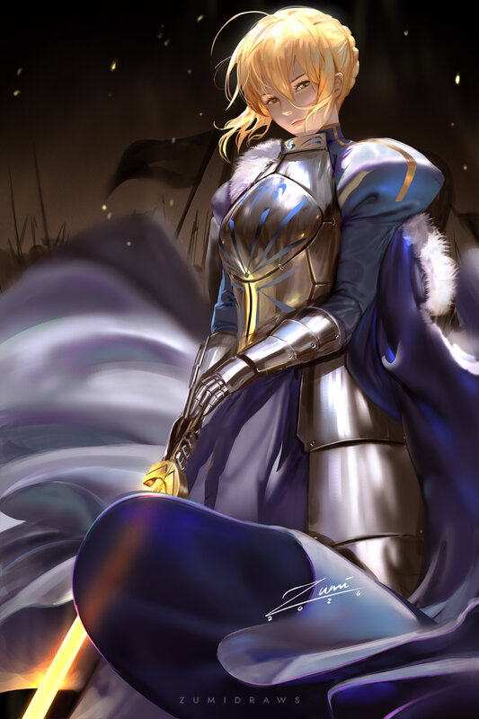 Blonde Knight in Armor — Blue, Dramatic, Night, Digital Art