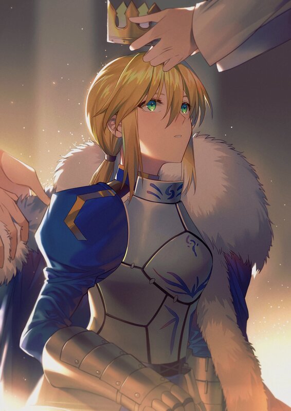 Blonde Knight in Armor — Blue, Dramatic, Sunset, Anime