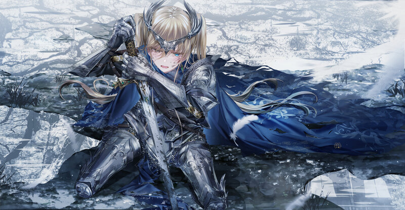 Blonde Knight in Armor — Blue, Dramatic, Winter