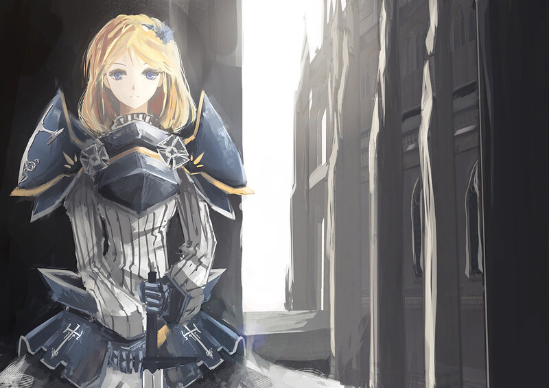 Blonde Knight in Armor — Gray