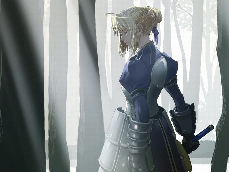 Blonde knight in forest