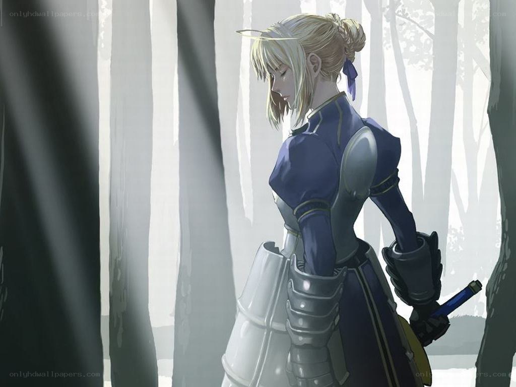 Blonde knight in forest