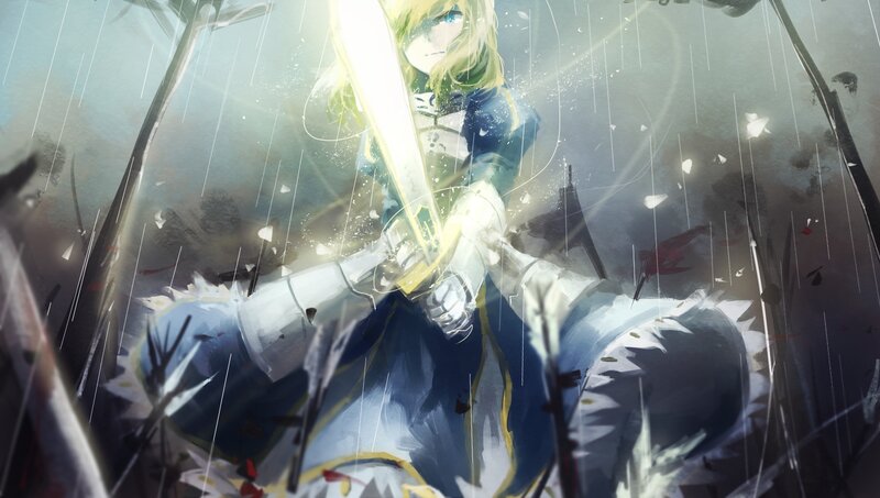 Blonde Knight in Rain — Blue