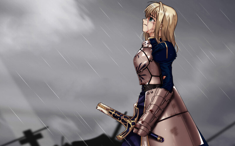 Blonde Knight in Rain — Gray, Dramatic