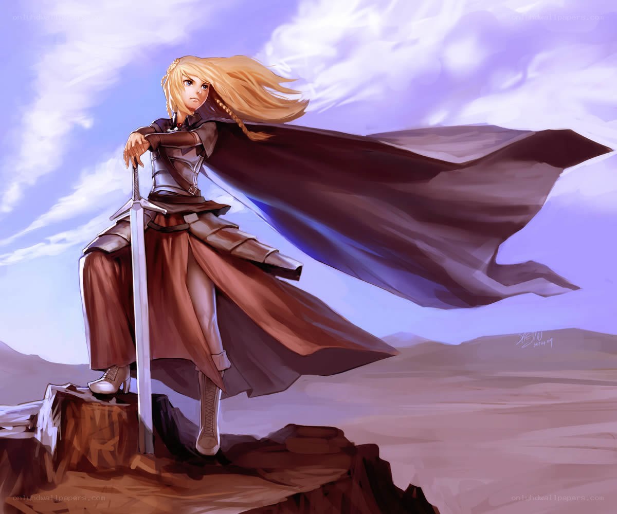 Blonde knight on a cliff