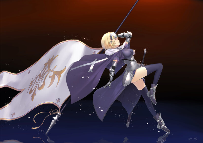 Blonde Knight with Flag — Purple, Dramatic