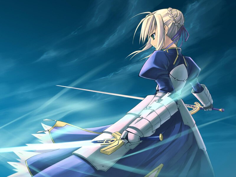 Blonde Knight with Sword — Blue, Dramatic, Anime, Armor