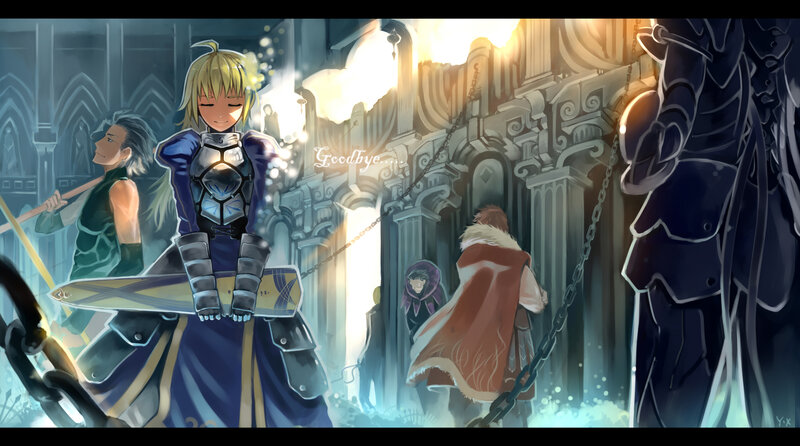 Blonde Knight with Sword — Blue, Dramatic, Anime, Castle