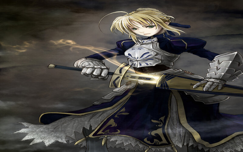 Blonde Knight with Sword — Blue, Dramatic, Anime