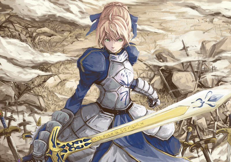Blonde Knight with Sword — Blue, Dramatic, Somber