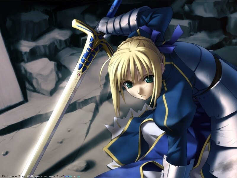 Blonde Knight with Sword — Blue