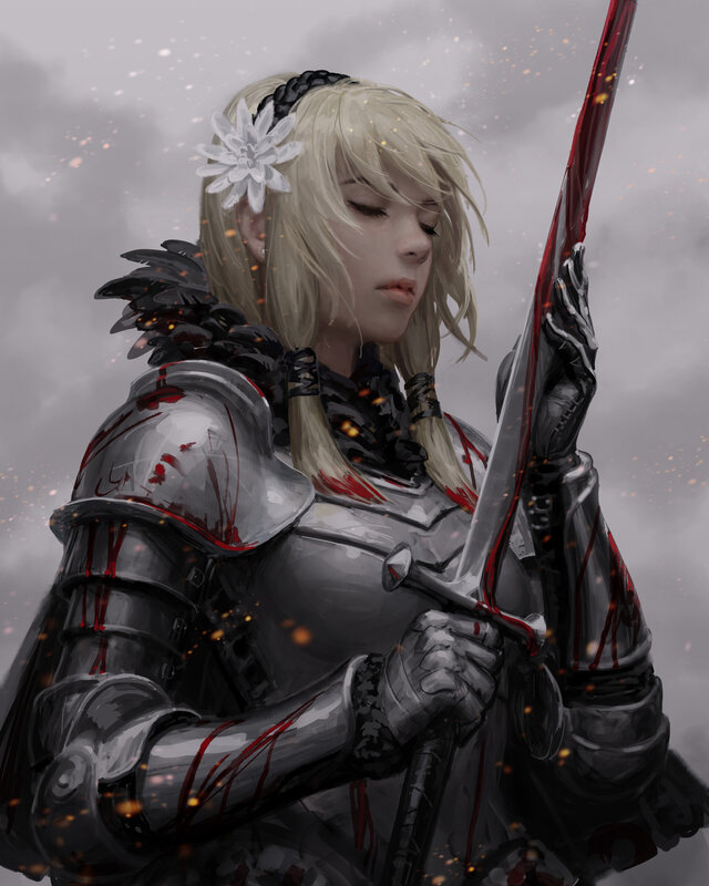 Blonde Knight with Sword — Gray, Dramatic