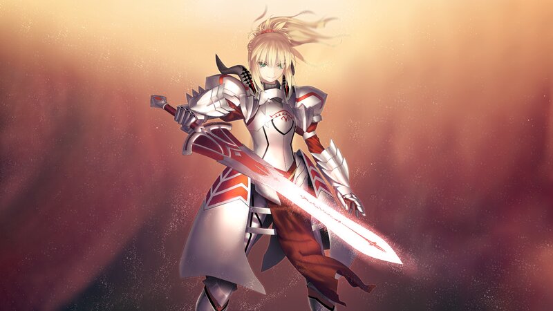 Blonde Knight with Sword — White, Dramatic, Sunset