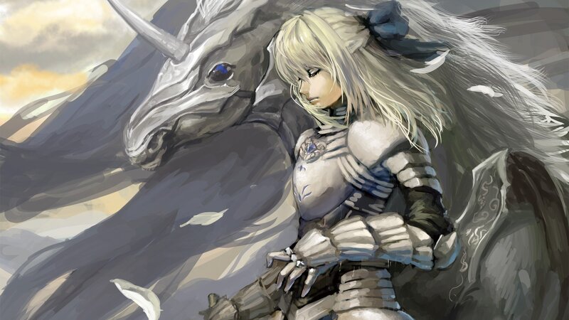 Blonde Knight with Unicorn — Gray