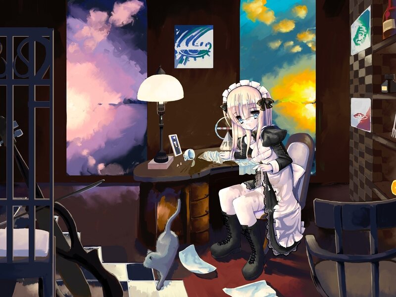 Blonde Maid at Desk