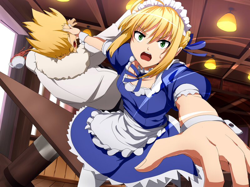 Blonde Maid Attacking Man — Blue