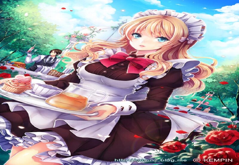 Blonde Maid Holding Tray