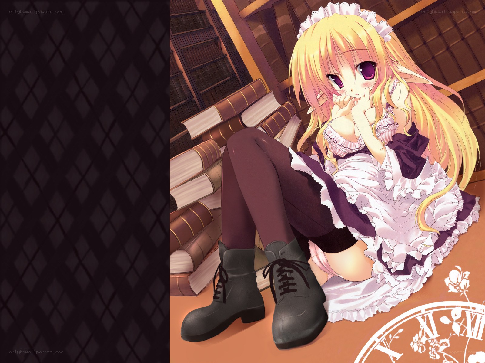 blonde maid in library