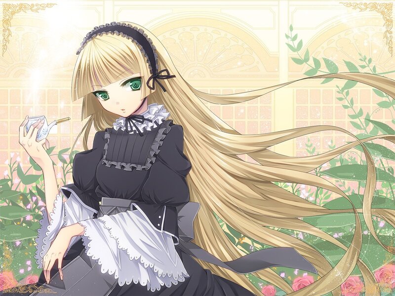 blonde maid with green eyes