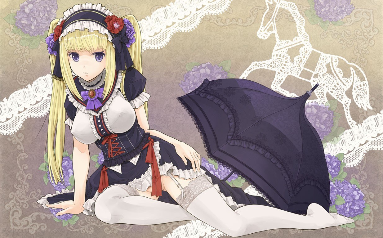 blonde maid with umbrella