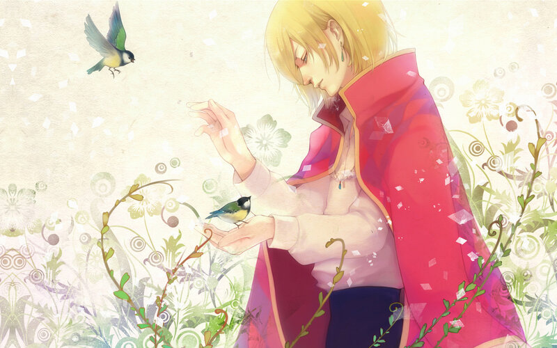 Blonde Man Feeding Birds — Red
