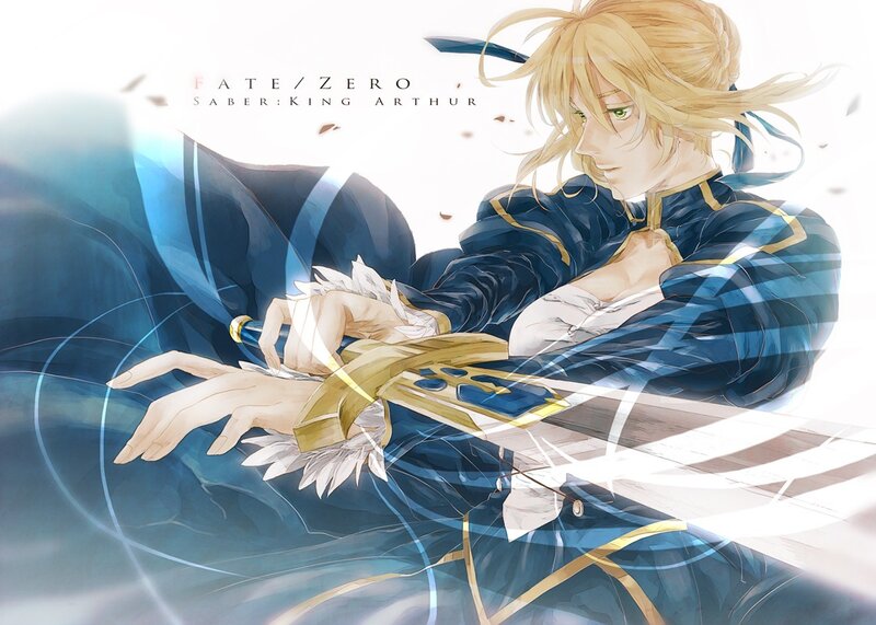 Blonde Man Holding Sword — Blue
