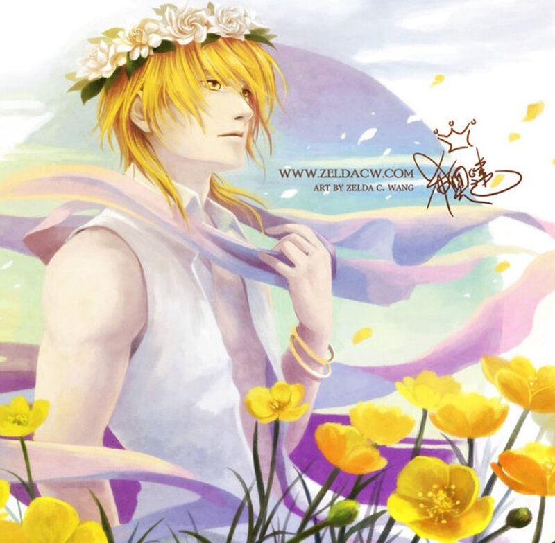 Blonde Man in Flower Field